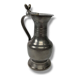 Vintage Pewter Ornate Lidded Acorn 7" Syrup Tankard Pitcher Rein Zinn